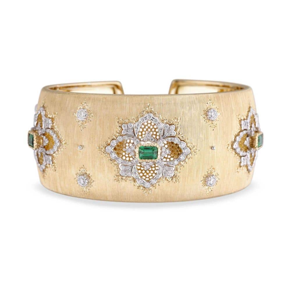 OPERA YELLOW GOLD HIGH JEWELLERY CUFF BRACELET WITH EMERALDS