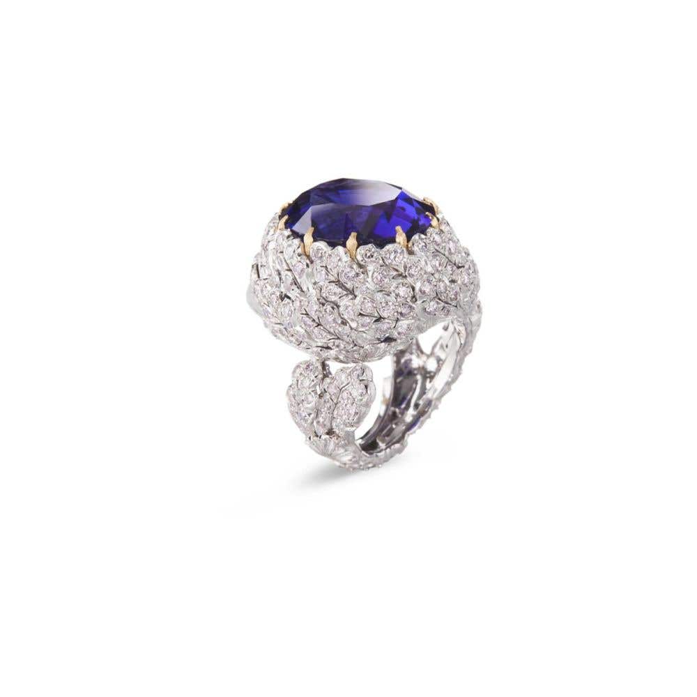 AGAPANTO WHITE AND YELLOW GOLD RING WITH TANZANITE