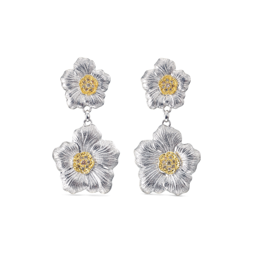 BLOSSOMS SILVER AND VERMEIL PENDANT EARRINGS WITH FANCY BROWN DIAMONDS