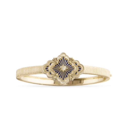 OPERA TULLE GOLD BANGLE BRACELET WITH BLUE ENAMEL BACKGROUND