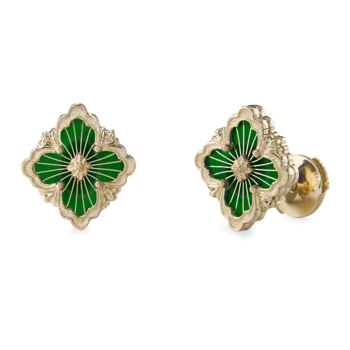 OPERA TULLE YELLOW GOLD EARRINGS WITH GREEN ENAMEL ELEMENT