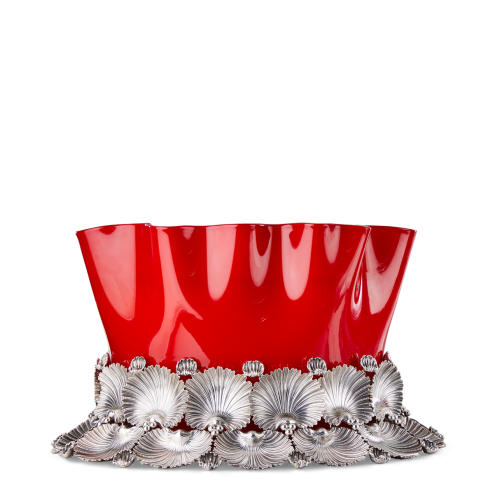 ROSSO MARAVIGLIA VENINI GLASS CENTERPIECE WITH BASE IN SILVER